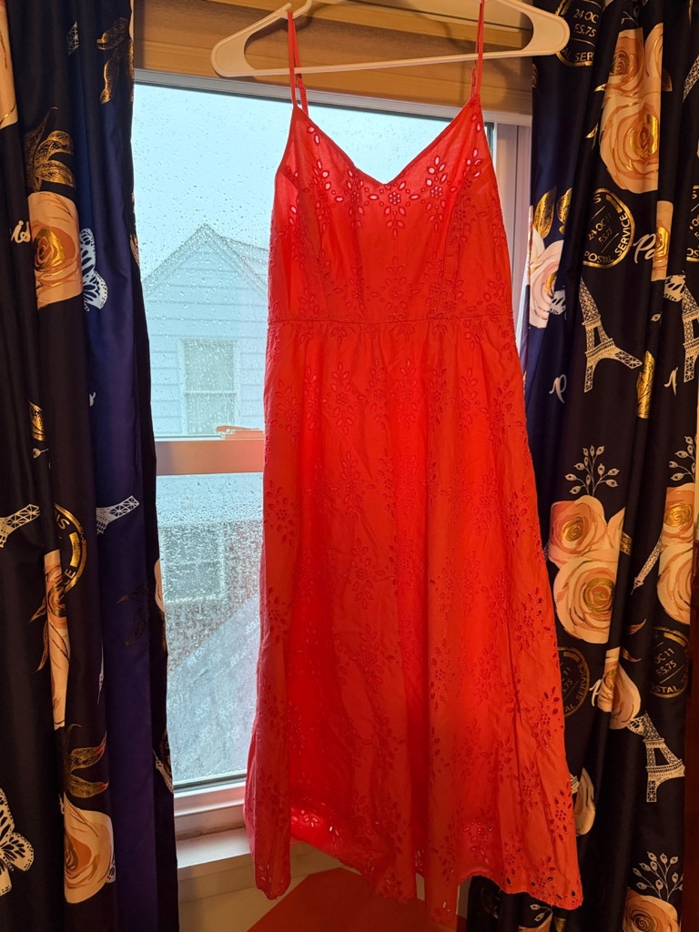 Old Navy Red Eyelet Midi Dress with Spaghetti Straps